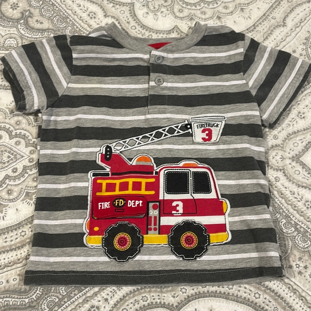 Boyz Wear Interactive Striped Fire Truck T-Shirt 24M